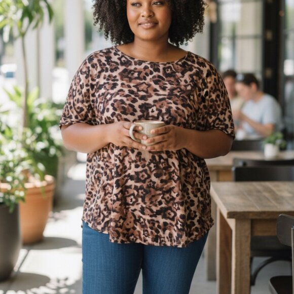 Maurices Plus Size 24/7 Animal Print Dolman Sleeve Tee Size 1X - Picture 1 of 9